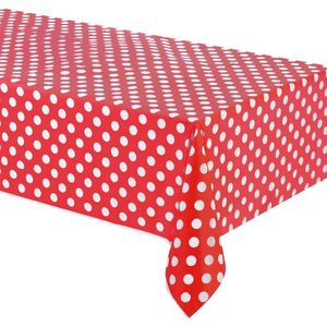 UNIQUE - Rood plastic tafelkleed met witte stippen 137 x 274 cm - Decoratie > Tafelkleden, placemats en tafellopers