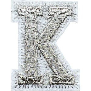 Alfabet Letter Strijk Embleem Patch Zilver Wit Letter K / 3.5 cm / 4.5 cm