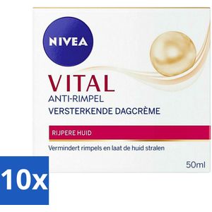 10 x NIVEA - VITAL Dagcrème - Anti-Rimpel Gezichtscrème - Versterkend - 50 ml - Gezichtscrème - Teunisbloemolie - Calcium - Druivenpitolie