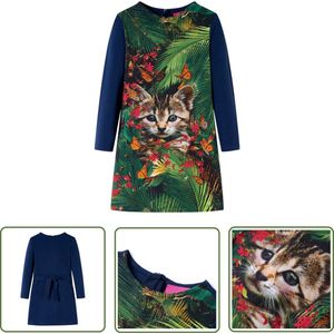 vidaXL Meisjesjurk - Kinderjurk - Kinderjurk met lange mouwen 104 marineblauw - Blauwe Jurk - Langmouwig Jurkje - Kindermode