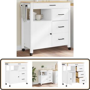 vidaXL Keukentrolley MONZA - Wit - Massief Grenenhout Keuken Trolley - Keukenkasten - Opslagoplossing - Granenhouten Kast - Vintage Stijl
