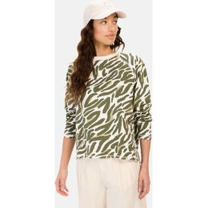 camel active Sweatshirt met all-over print - Maat womenswear-XS - Olijf Beige
