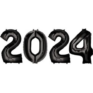 Ballon Cijfer 2024 Oud En Nieuw Versiering Nieuw Jaar Feest Artikelen Zwarte Happy New Year Ballonnen Zwart – 36 cm