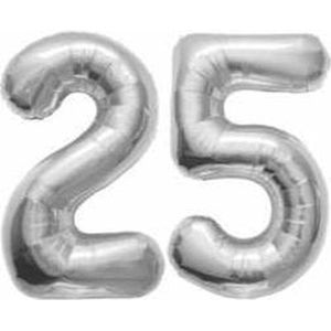 25 jaar | Cijfers | Zilver | 100 cm hoog | Folieballon | Feestversiering | Verjaardag | Versiering | Bruiloft | Feest | Folieballonnen