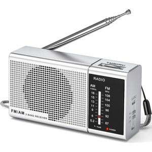 Mini FM/AM-radio, draagbare radio met snelle FM/AM-knop, hoofdtelefoonaansluiting, mini-transistorradio, gevoed door 2 AA-batterijen (niet meegeleverd), geschikt voor wandelen en joggen.