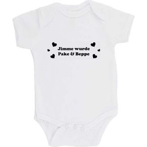 100% katoenen Romper ""Jimme wurde Pake & Beppe"" zwangerschapsaankondiging Fries Unisex Katoen Wit/zwart Maat 62/68
