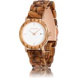 HOT&TOT | Eos - Houten horloge voor dames - 32mm - Zebrano hout - Wit - Roségoud