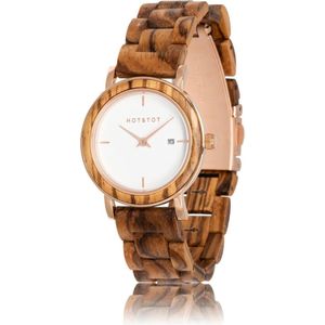 HOT&TOT | Eos - Houten horloge voor dames - 32mm - Zebrano hout - Wit - Roségoud