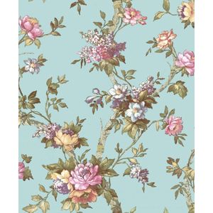 Blooming Garden 6 - Behang Bloemen - Behang - Muurdecoratie - Wanddecoratie - Blauw - 0,53 x 10,05 M.