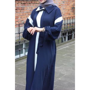 Nur Boutique Abaya Farah - Blauw/Wit - maat 42-44 (maat 2) - Islamitische kleding - Bedekte kleding - Gebedskleding - Moslima - Hijab
