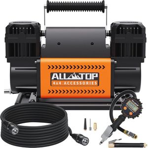 Dubbele Cilinder Luchtcompressor met Digitale Druk Inflator - Max 150 PSI, Inclusief 26ft Rubber Luchtslang