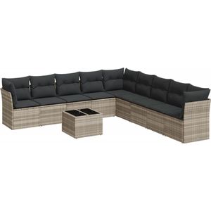 vidaXL Loungeset - 10-delig - Poly Rattan - Lichtgrijs Tuinbank - Loungeset - Buitendecoratie - Ratan Meubel - Outdoor Set