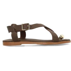 Manfield - Sandalen - Bruin - Leer - Gekruiste Bandjes - Gesp Sluiting