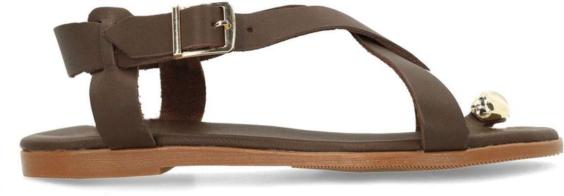Manfield - Sandalen - Bruin - Leer - Gekruiste Bandjes - Gesp Sluiting