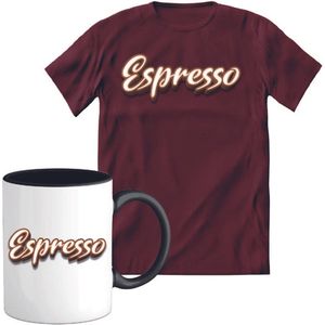 T-Shirtknaller T-Shirt met Koffiemok | Espresso - Koffie Kleding | Heren / Dames Shirt met Mok Cadeau | Kleur rood | Maat S