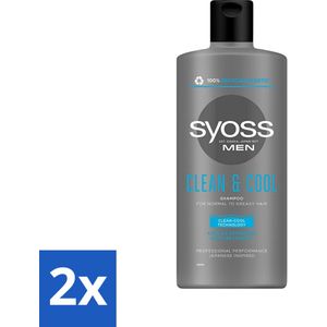 Syoss Men Clean & Cool Shampoo - Shampoo - Verfrissend - 440 ml - Voordeelverpakking - 2 stuks