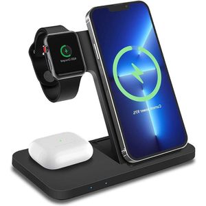 18W Draadloos Oplaadstation voor iPhone Apple Watch en AirPods - 3-in-1 Draadloze Oplader - Zwart