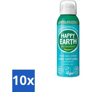 Happy Earth – Deodorant Natural Air Spray – 100% Natuurlijk Cedar Lime – 100 ml - Bulkverpakking - 10 stuks