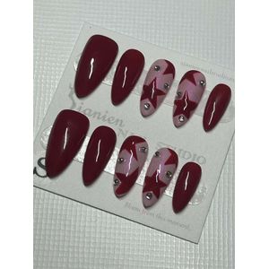 Sjanien Nail Studio Handgemaakte Nepnagels: Twee-kleurige handgetekende vijfhoekige diamant druppelvormige MAAT S