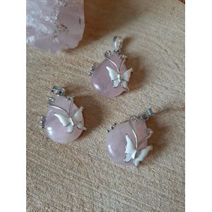 vlinder druppel hanger roze kwarts