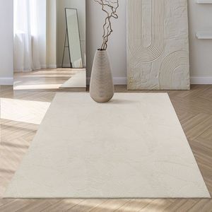 the carpet Rio modern en zacht tapijt woonkamer slaapkamer met anti-slip rug en 3D-look, pluizig oppervlak, gemakkelijk schoon te maken en robuust, Crème, 120 x 160 cm