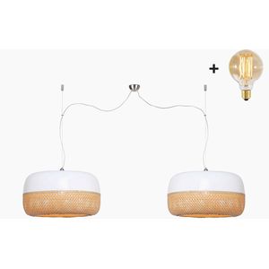 Dubbele Hanglamp - MEKONG - Wit/Naturel Bamboe - Met LED-lamp