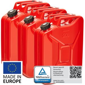 BW® Fuel Canister Metalen Benzineblik - Jerrycan 3x 20 liter met schroefdop - Rood - TÜV-getest en UN-goedgekeurd - Gemaakt in Europa