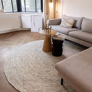 Rond wollen vloerkleed Gapo beige/wit gemeleerd - Wol - Rond 150 Ø - (M)