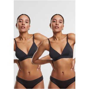 Urban Classics - Basic unpadded 2-Pack BH - XS - Zwart/Zwart