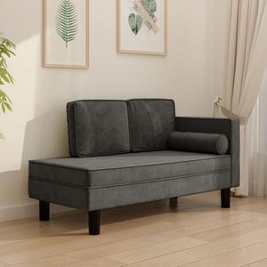 The Living Store Chaise Longue - Fluweel - Donkergrijs - 118 x 55 x 57 cm - Comfortabele zitting