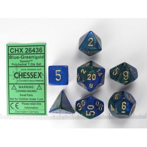 Chessex Gemini Blauw-Groen/Goud Polydice Dobbelsteen Set (7 stuks)