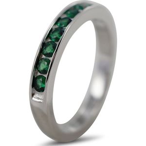 Silventi 9SIL-22101 Zilveren Ring met Zirkonia - Dames - 9 Zirkonia Steentjes - 3 mm - Groen - Maat 56 - 3,5 mm Breed - Rhodium - Zilver