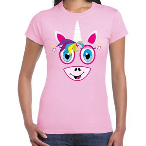 Bellatio Decorations dieren verkleed t-shirt dames - eenhoorn gezicht - carnaval - lichtroze S