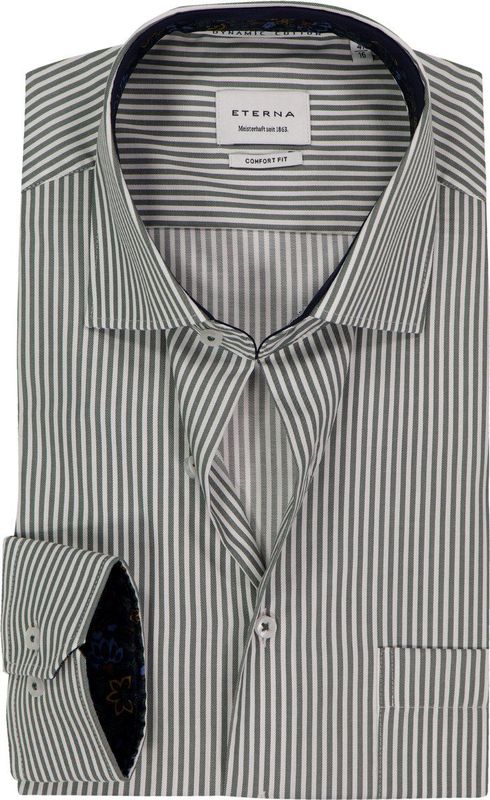 ETERNA - Comfort Fit - Overhemd - Groen Gestreept - Strijkvrij - Boordmaat 41