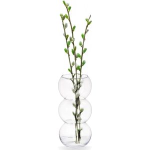 Giftdecor Bloemenvaas bol vorm - transparant glas - D17 x H36 cm - 3 bol vaas - boeketvaas
