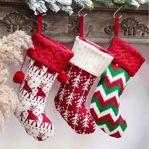 Persoonlijke Kerstkousen - Grote Gebreide Kerstkousen Set van 3 - Kerstdecoraties voor Kerstfeest Rood Witte Gestreepte Kousen