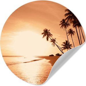 WallCircle - Behangcirkel - Strand - Palmboom - Zon - Zee - Zelfklevend behang - Kamerdecoratie - 120x120 cm - Behang rond - Behang zelfklevend - Cirkel behang