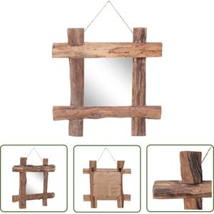 The Living Store Rustieke houten spiegel - 50x5x50 cm - gerecycled hout