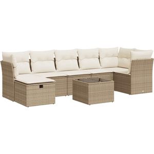 vidaXL - 8-delige - Loungeset - met - kussens - poly - rattan - beige