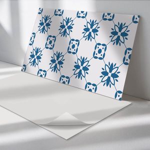 Wallfluent Vinyl Wandpaneel - Bloemenpatroon met bladeren Wandpaneel PVC - 120 cm x 60 cm - Blauw Vinyl Wandpaneel - Set van 1 - Rechthoekig Wandbekleding Vinyl - Bloemen en planten Wandpaneel - Zelfklevend Wandpaneel - Wandpaneel Keuken en Badkamer