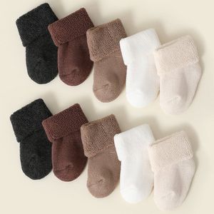 10 paar babysokjes van badstofkatoen met boord voor pasgeboren meisjes en jongens. Antislip, comfortabele, dikke, warme sokken van 9-10 cm (geschikt voor baby's van 6-12 maanden).