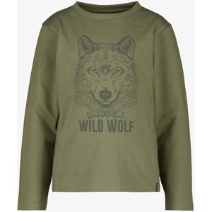 Unsigned jongens shirt met lange mouwen en wolvenkop groen - Maat 98/104