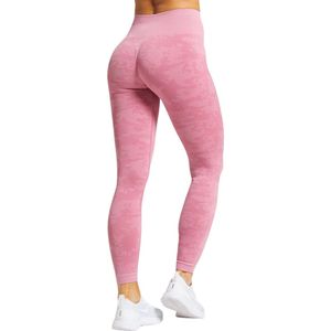 Sportlegging Dames - Yoga Legging - High Waist Legging - Fitness Legging - Yoga Kleding Dames - Yoga Broek Dames - Sportkleding Dames - Sportbroek Dames - Camouflage Legging - Panterprint - Luipaard | Roze | Maat S