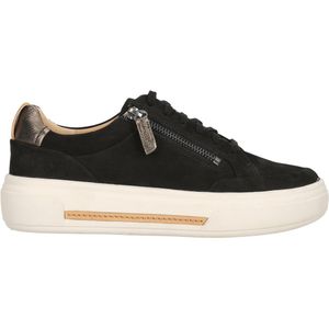 Clarks - Hollyhock Zip - Leren Schoen - Zwart - Plat - Vetersluiting en Ritssluiting