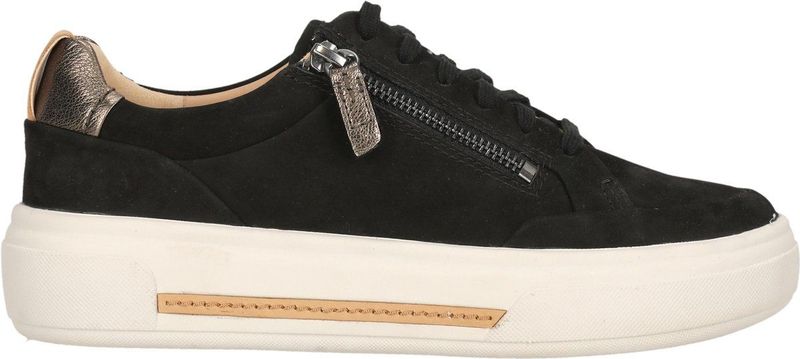 Clarks - Hollyhock Zip - Leren Schoen - Zwart - Plat - Vetersluiting en Ritssluiting