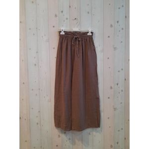 Linnen broek met brede pijpen - elastische talie - kleur BRUIN - Maat 38/40