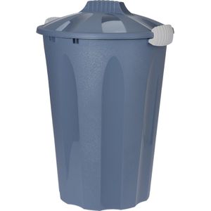 Kunststof wasmand met deksel rond blauw 40 liter - Wasmanden/wasgoedmanden - Huishouden