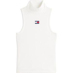 Tommy Jeans Top Tjw Slim Sh Badge Rib Tank Dw0dw21840 Ybl Ecru Dames Maat - XL