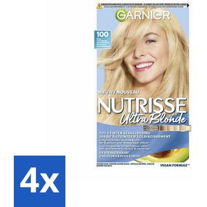 4 x Garnier - Nutrisse Ultra Blond 100 - Haarkleuring - Zeer Zeer Licht Blond - Verhelderend - Permanente Kleur - Haarverf - Permanente Haarkleur - Grijsdekking - Voedende Haarkleur - Nutrisse Ultra Blond