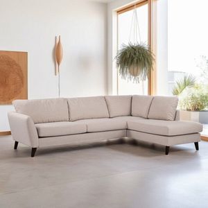 Dimehouse 3-zits hoekbank Asher beige Zwart - Hoekbank rechts - Stof - Scandinavisch & Basic - 278 x 196 x 89 cm